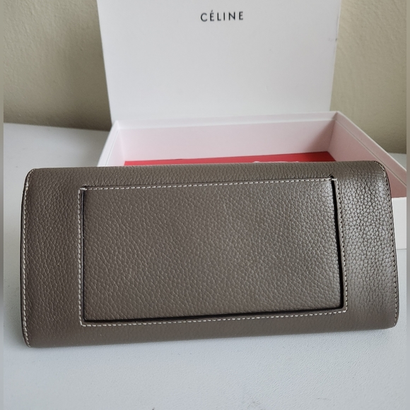 Celine Grained Calfskin Leather Bicolor Gray Yellow Snap Large Long Flap… - Picture 3 of 15